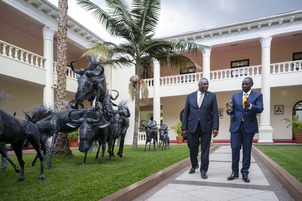 William Ruto meeting with US Secretary of Defense Lloyd Austin at the Kenya State House in Nairobi in September 2023