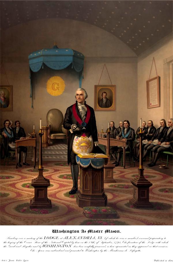 U. S. President George Washington presiding over a meeting of the Lodge of the Alexandria, Virginia Masonic Lodge.